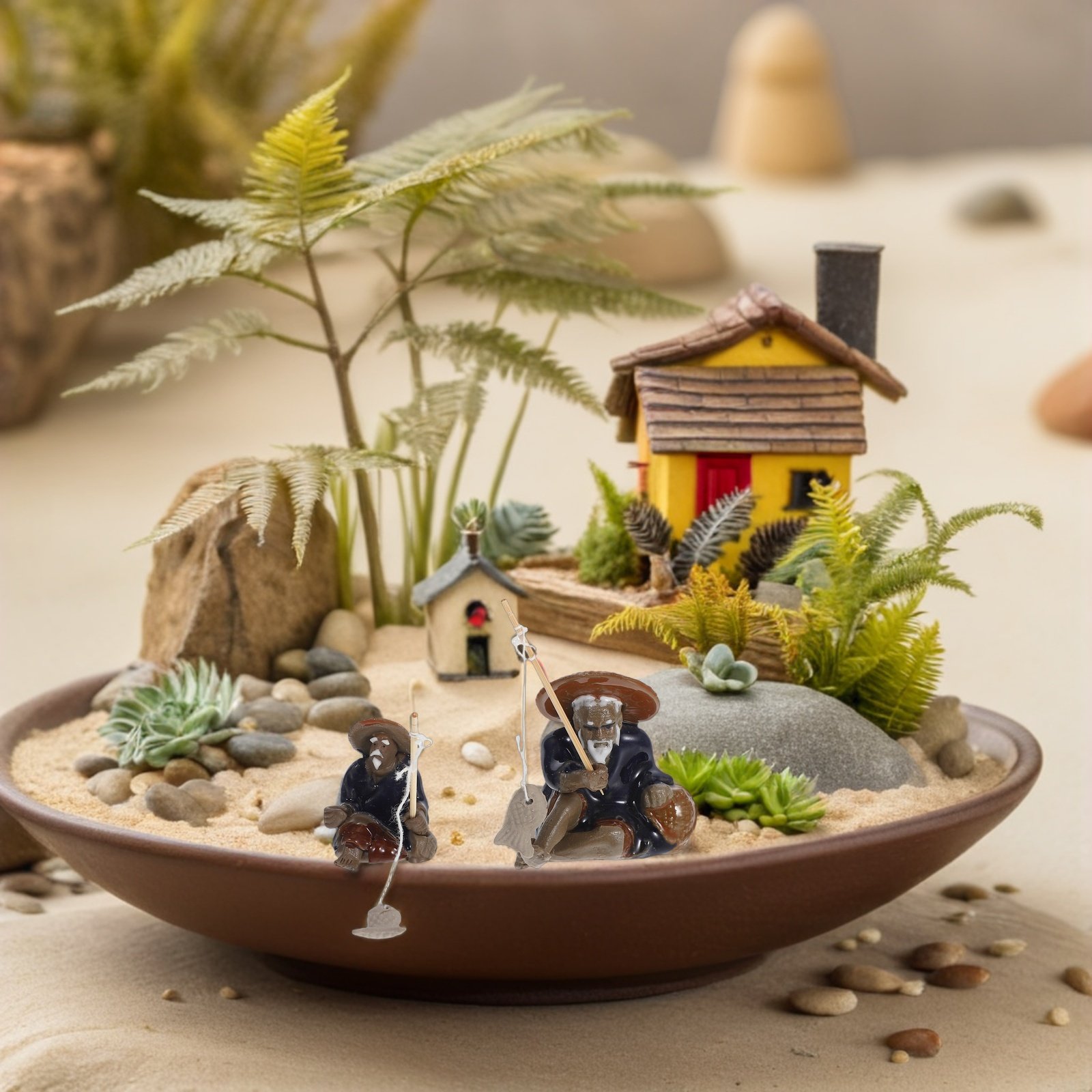 Mini Bonsai Zen Garden - Zen Garden Fisherman Mini Figurines 2