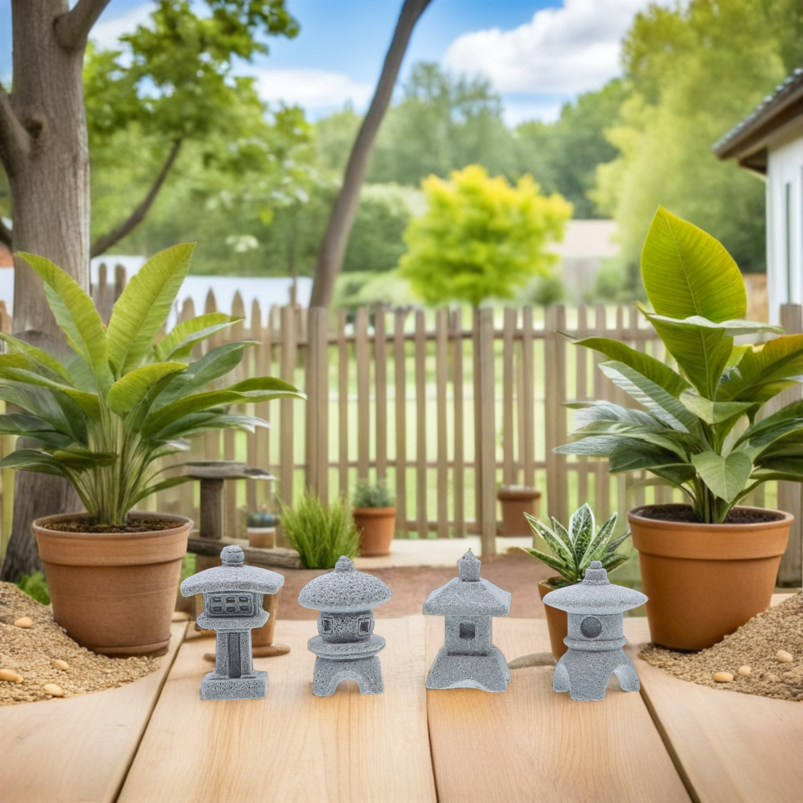 Mini Bonsai Zen Garden - 4Pcs Mini Pavilion Sculpture Resin Landscape