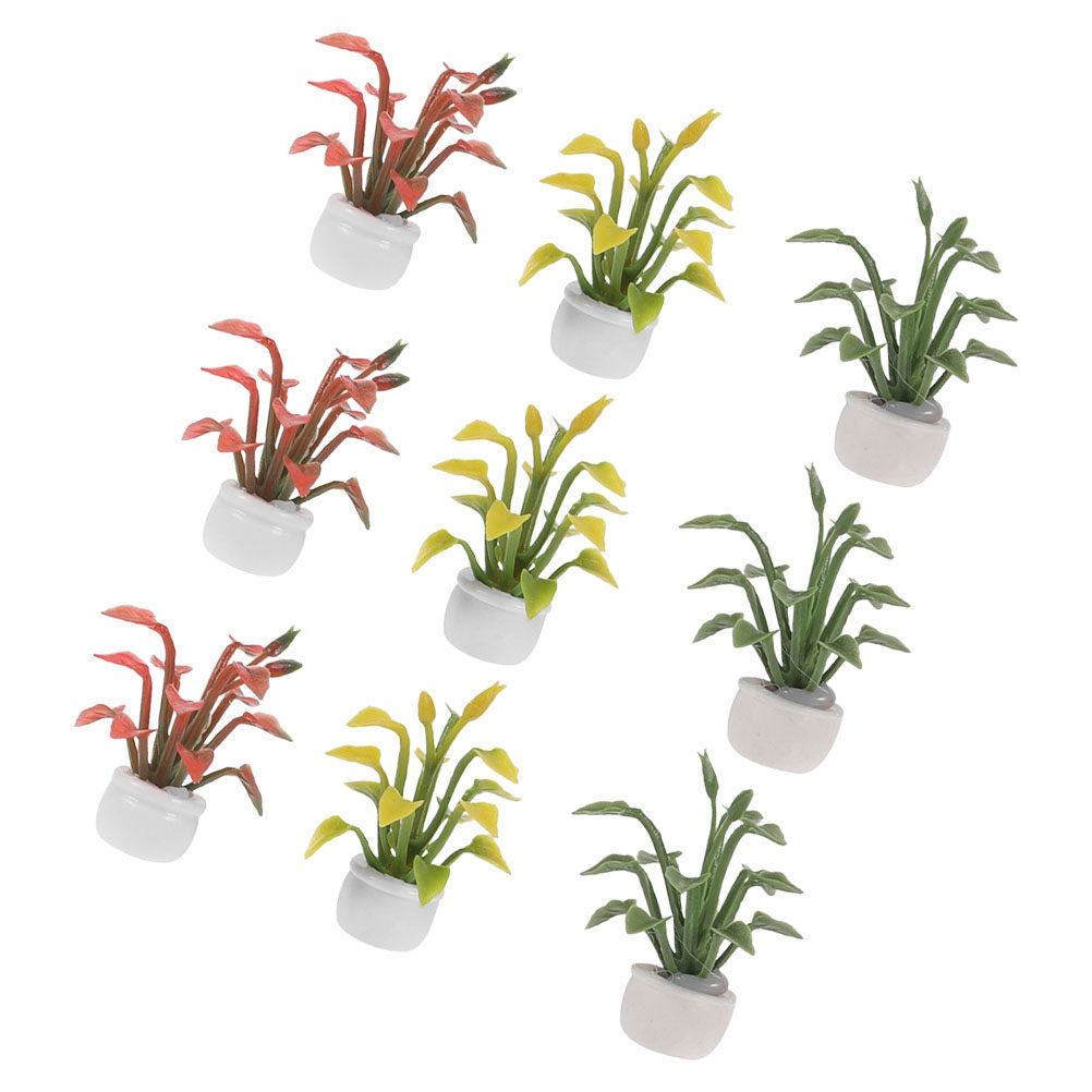 Bonsai Garden House - 9Pcs Miniature Potted Plant Resin Artificial
