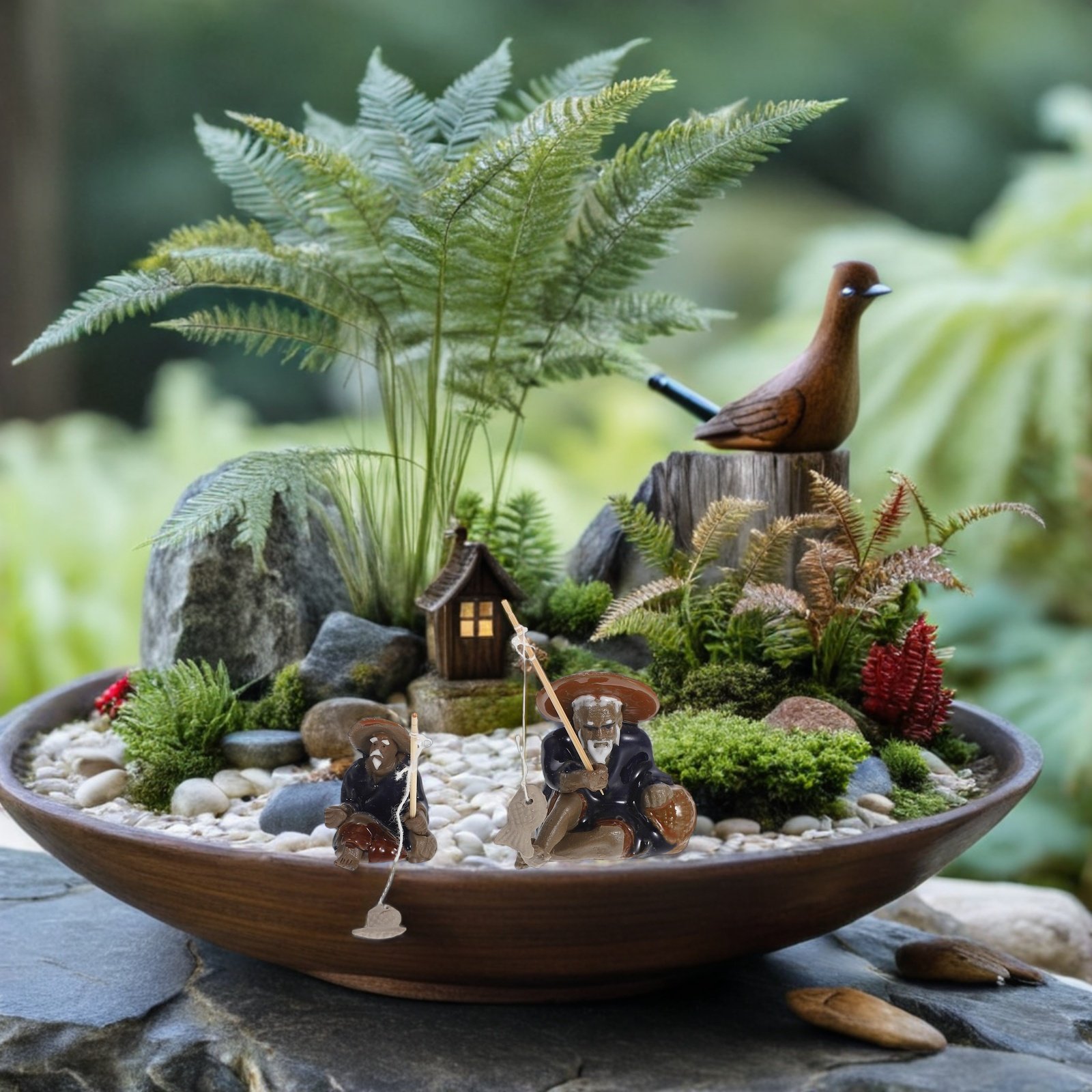 Zen Garden Fisherman Mini Figu - đánh giá và giá Mini Bonsai Zen Garden